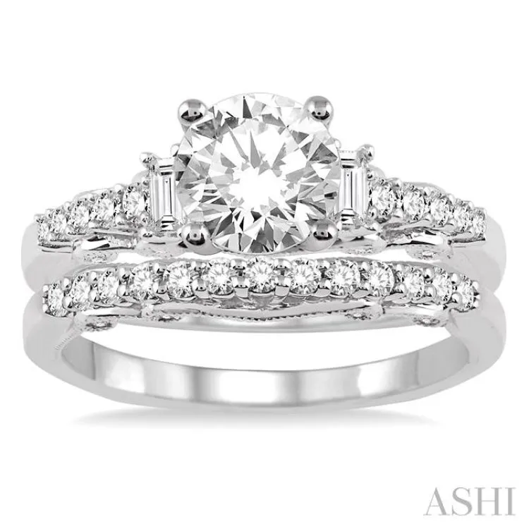 1 1/3 Ctw Diamond Wedding Set with 1 Ctw Round Cut Engagement Ring and 1/4 Ctw Wedding Band in 14K White Gold