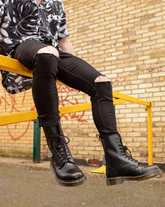 1490 Smooth Black Leather Mid Calf Boots By Dr Martens