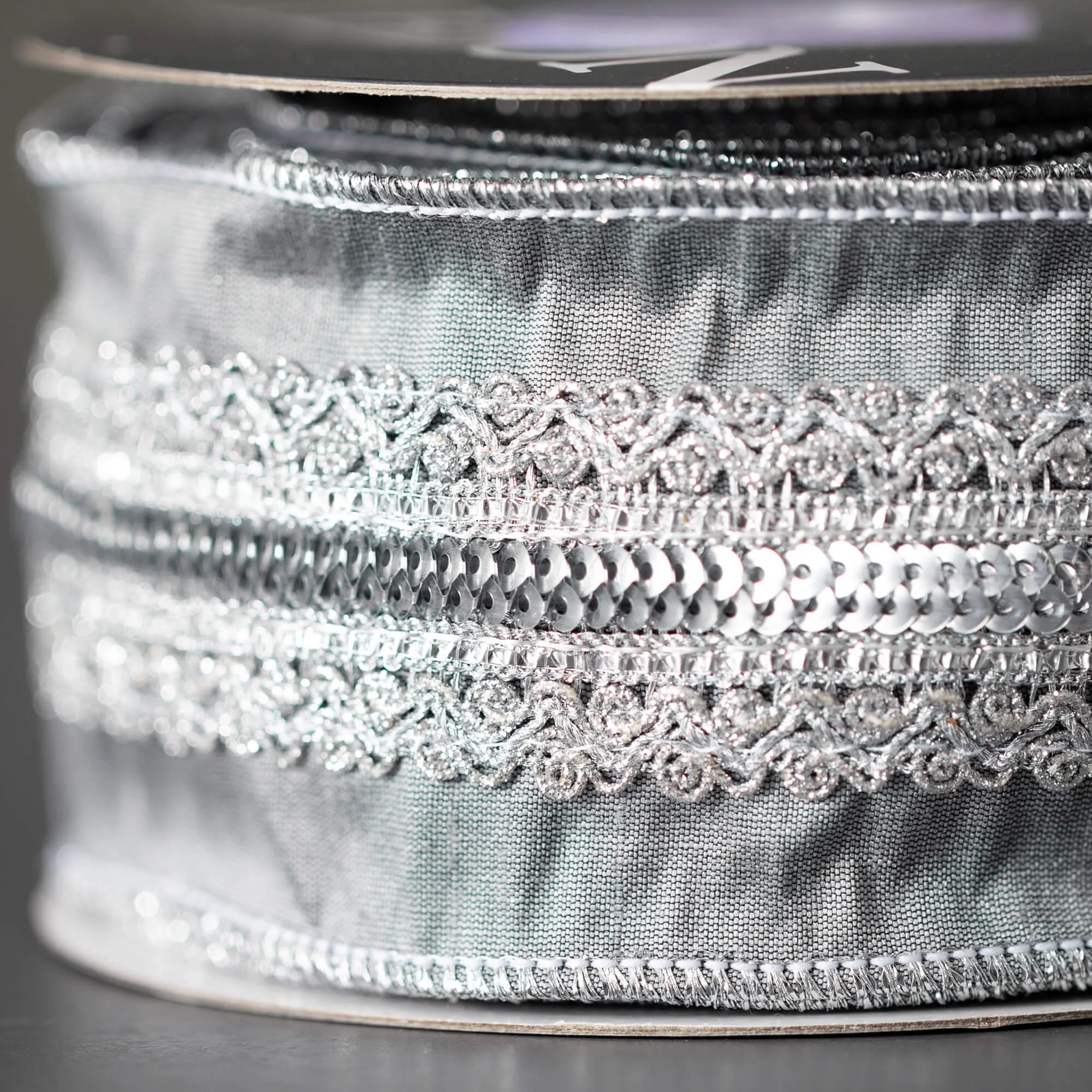 15'L Sullivans Silver & Gray Shimmer Ribbon, Gray