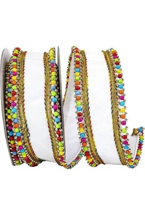 1.5" Beaded Candy Edge Ribbon: White (5 Yards)