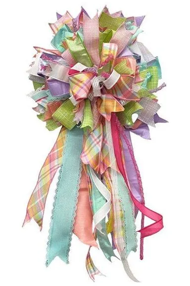 1.5" Diagonal Plaid Fused Ribbon: Light Pink/Yellow (10 Yards)