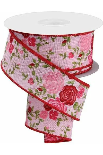 1.5" Mini Roses Ribbon: Light Pink (10 Yards)