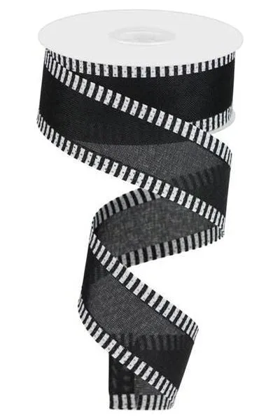 1.5" Thin Stripe Edge Royal Ribbon: Black (10 Yards)