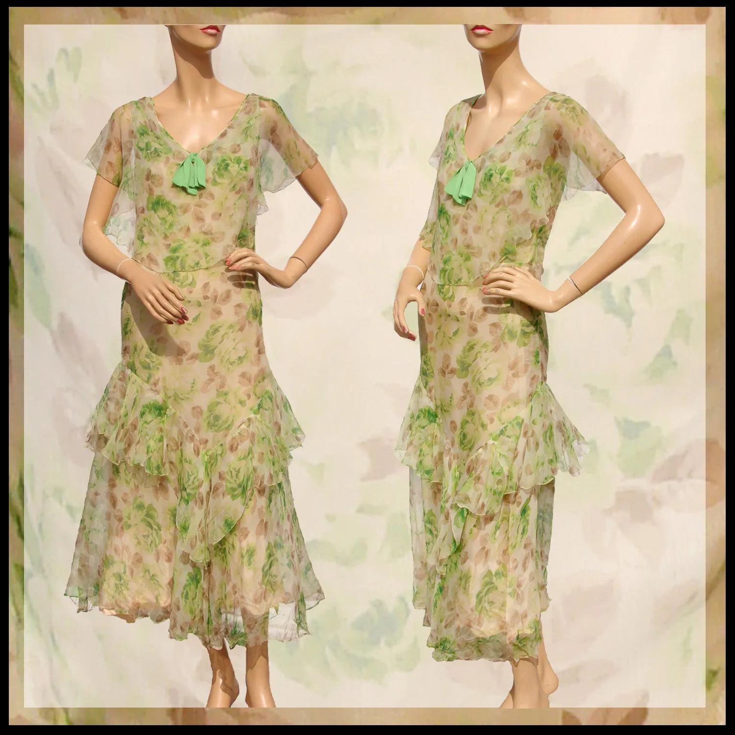 1930s Dress Floral Print Silk Chiffon