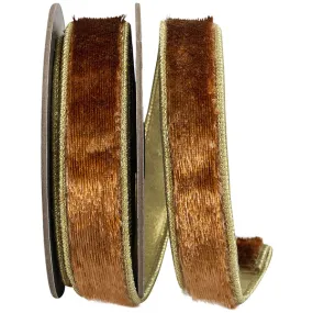 1" Copper Plush Velvet Wired Edge Ribbon- 5 Yards