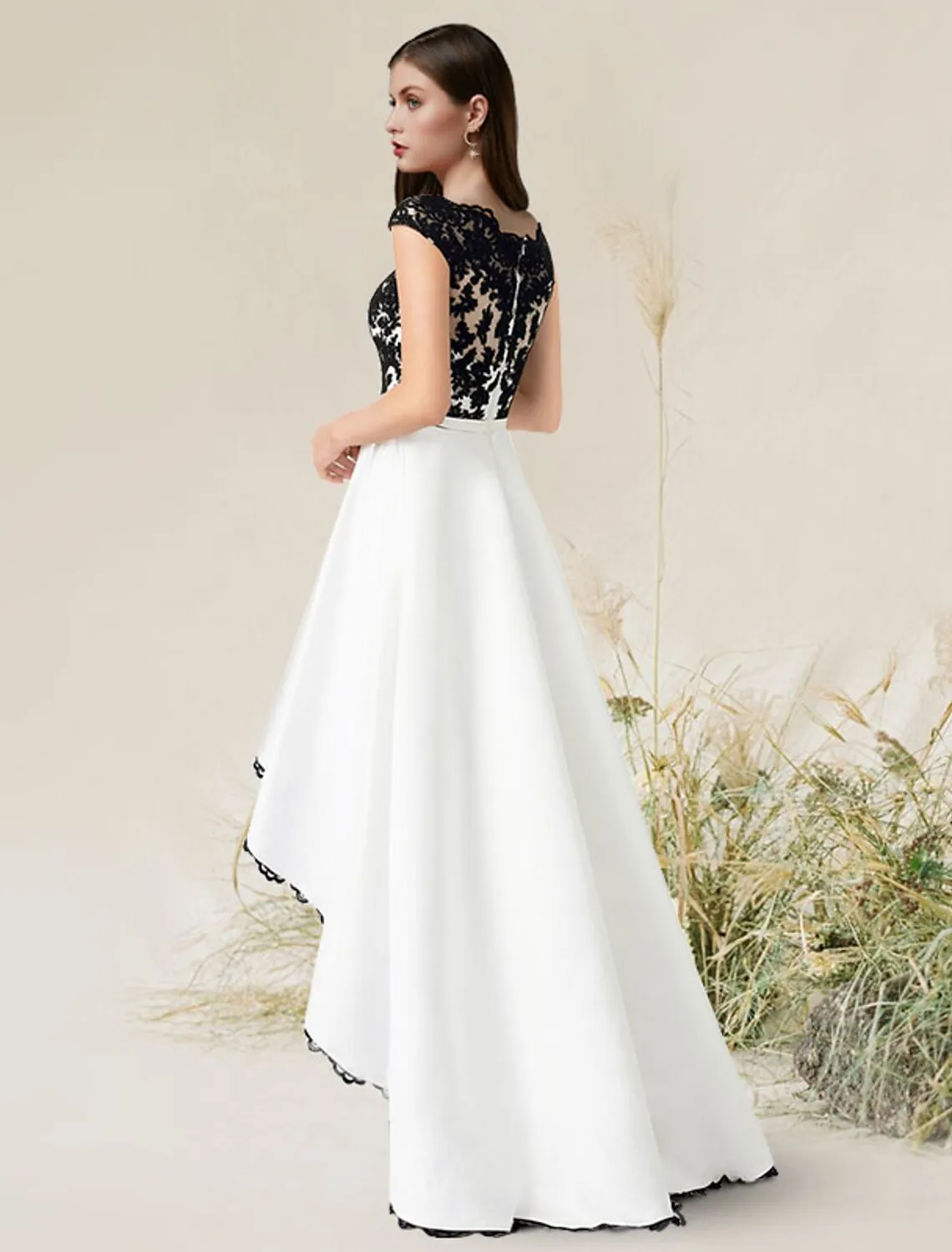 A-Line Elegant Engagement Formal Evening Dress Sleeveless Asymmetrical Satin with Appliques