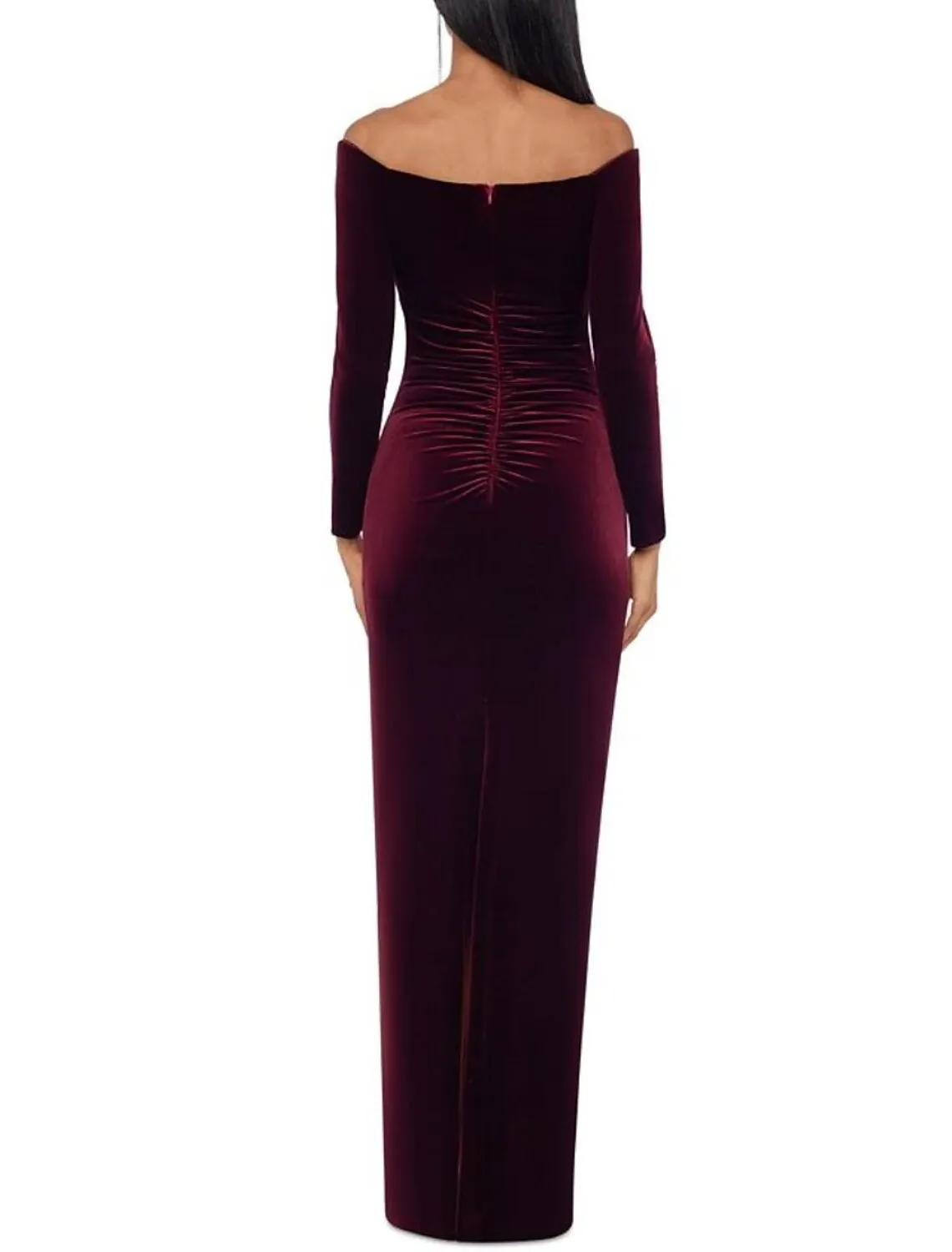 A-Line Mother of the Bride Dress Formal Wedding Guest Party Elegant Off Shoulder Floor Length Velvet Long Sleeve with Ruched