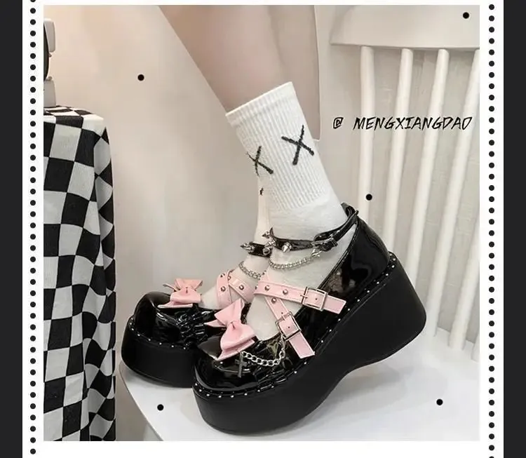 Advbridge Sweet Cool Hot Girl Y2k Subculture Dark Student Uniform Thick Soled Single Shoes 2024 Spring Punk Lolita Shoes Women's Shoes