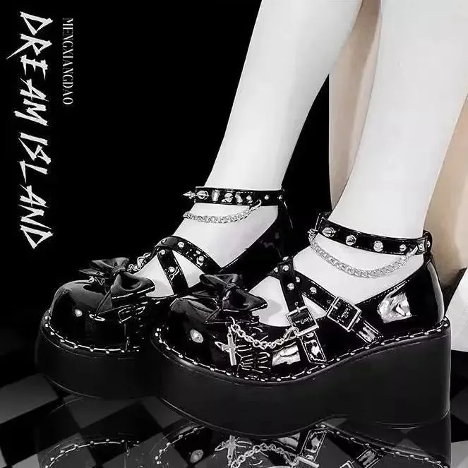 Advbridge Sweet Cool Hot Girl Y2k Subculture Dark Student Uniform Thick Soled Single Shoes 2024 Spring Punk Lolita Shoes Women's Shoes