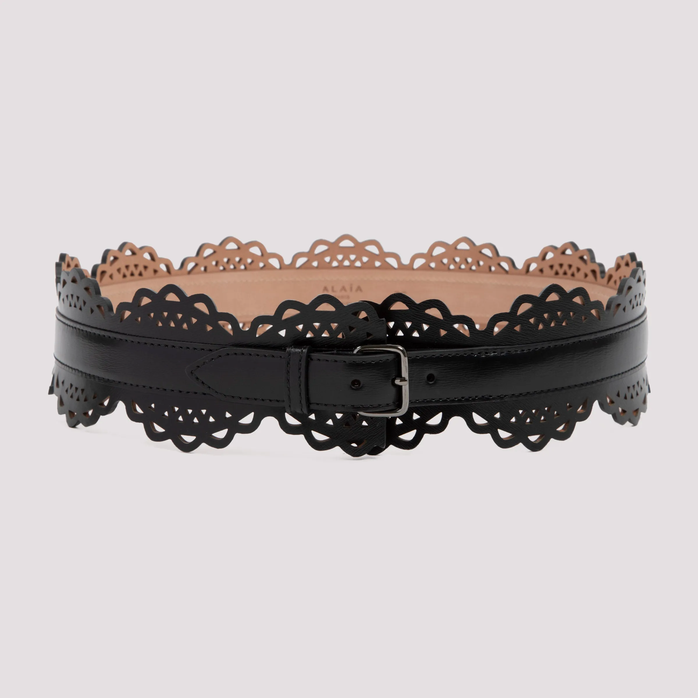 ALAIA Elegant Black Waved Leather Bustier Belt for Women