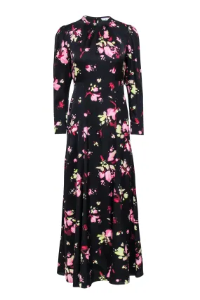 A.L.C. - Black w/ Pink Floral Print Maxi Dress Sz 4