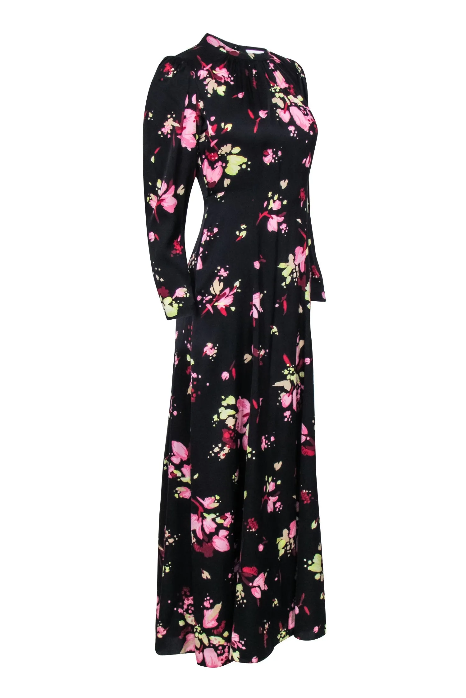 A.L.C. - Black w/ Pink Floral Print Maxi Dress Sz 4