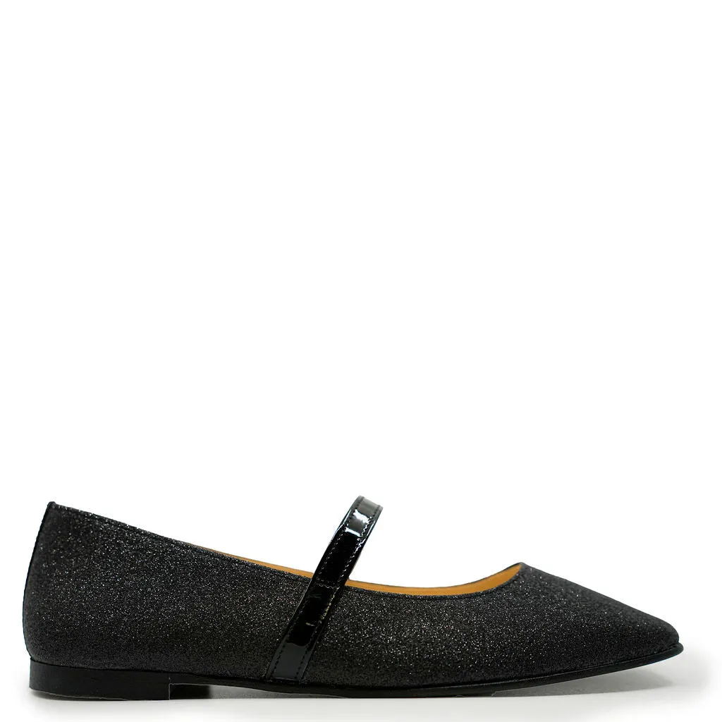 Andanines Black Sparkle Square Toe Mary Jane