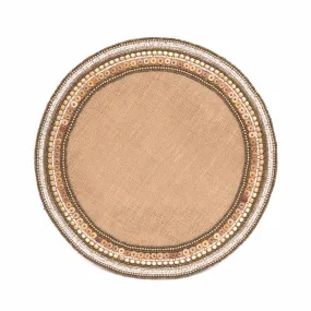 Ans Jute-Beaded Placemat - Natural-Gold 15In-BPT25020A