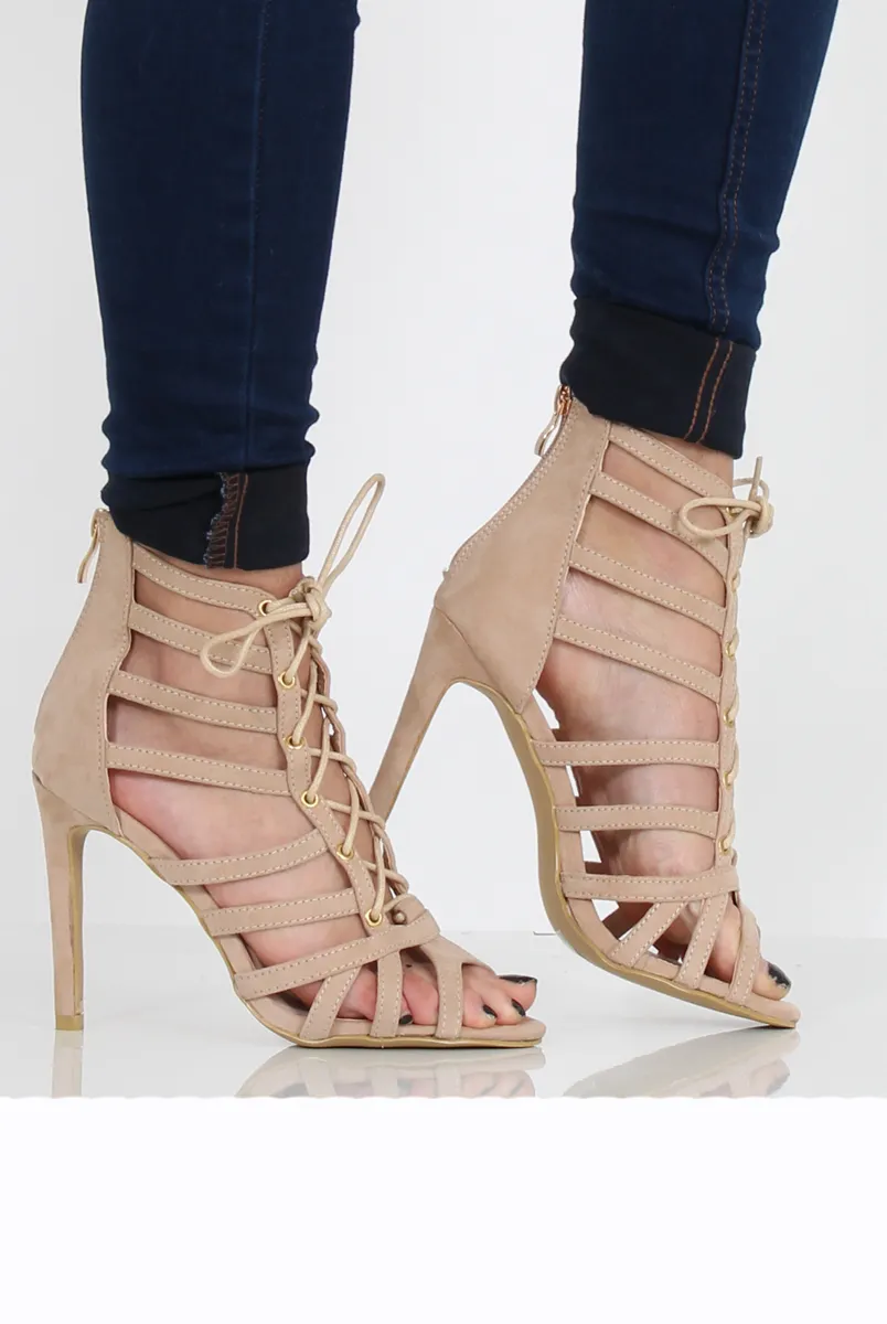 Beige Suede Lace Up Heel - Addie