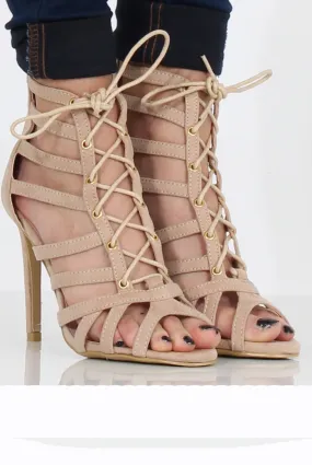 Beige Suede Lace Up Heel - Addie