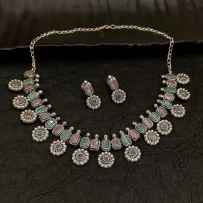 Bhavi Jewel Oxidised Plated Pearl Necklace Set