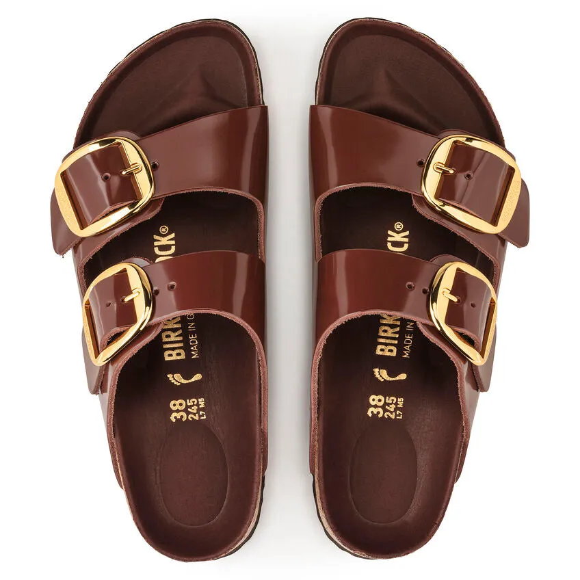 Optimized title: Natural Leather Patent Birkenstock Womens Arizona Sandals with Big Buckle