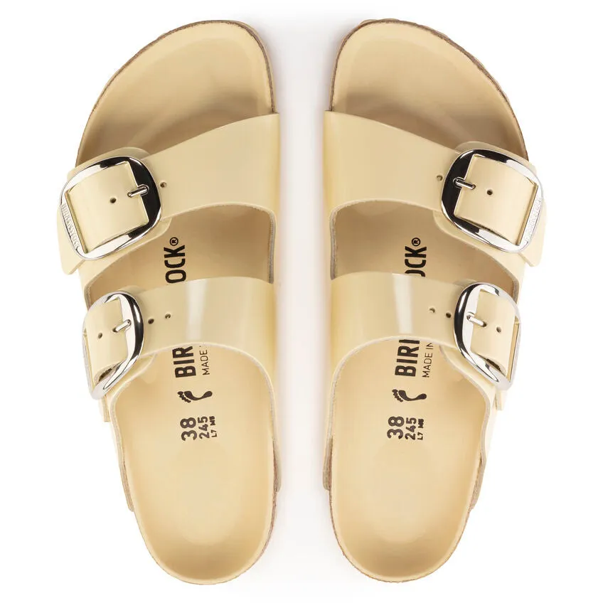 Optimized title: Natural Leather Patent Birkenstock Womens Arizona Sandals with Big Buckle