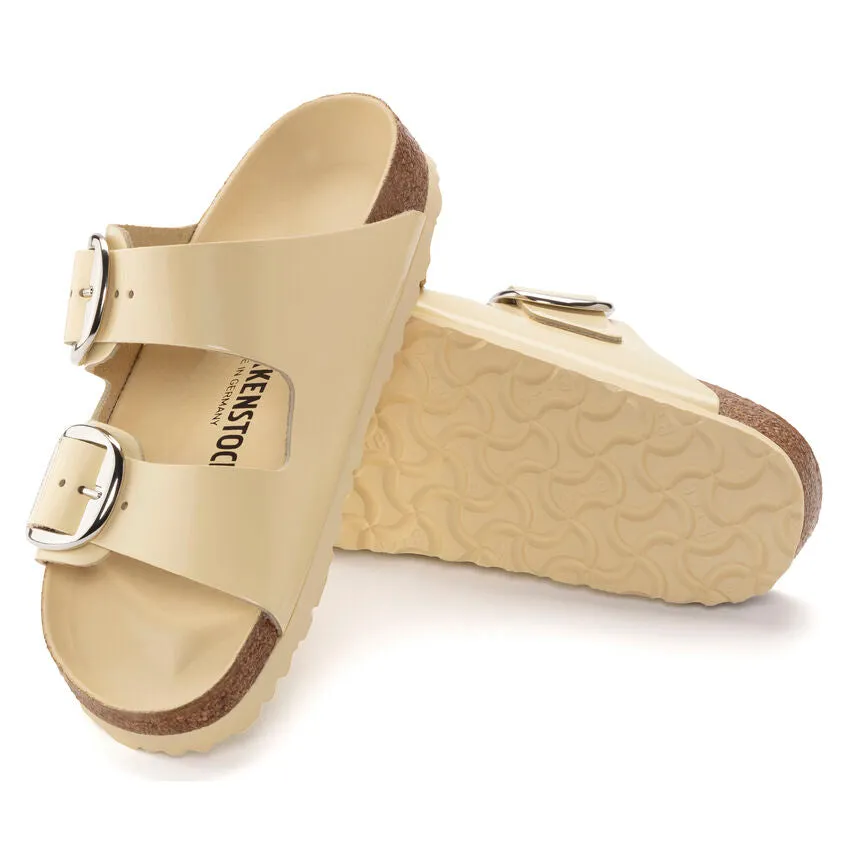 Optimized title: Natural Leather Patent Birkenstock Womens Arizona Sandals with Big Buckle