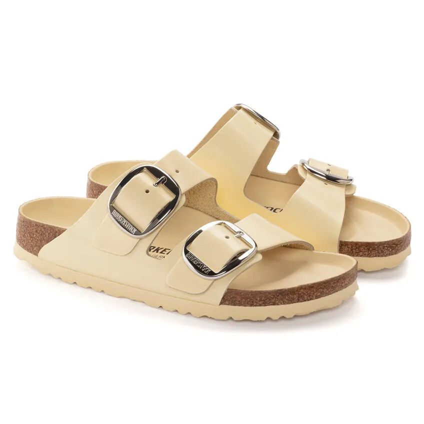 Optimized title: Natural Leather Patent Birkenstock Womens Arizona Sandals with Big Buckle