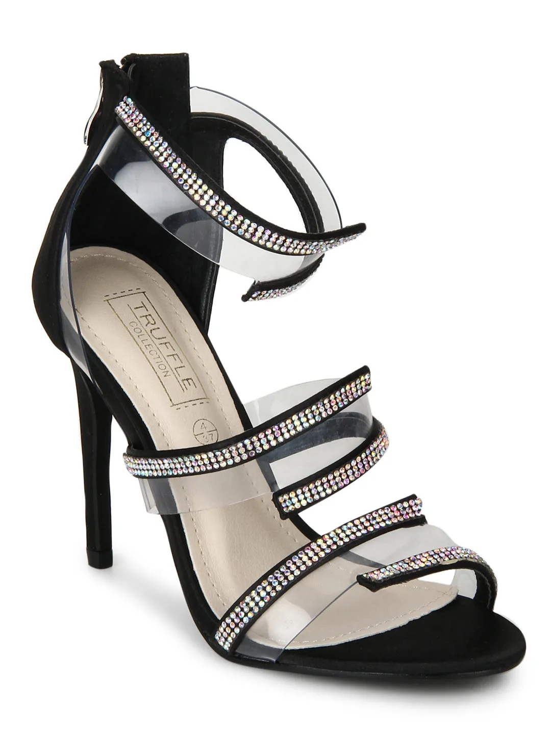 Black Diamante Strapped Stilettos