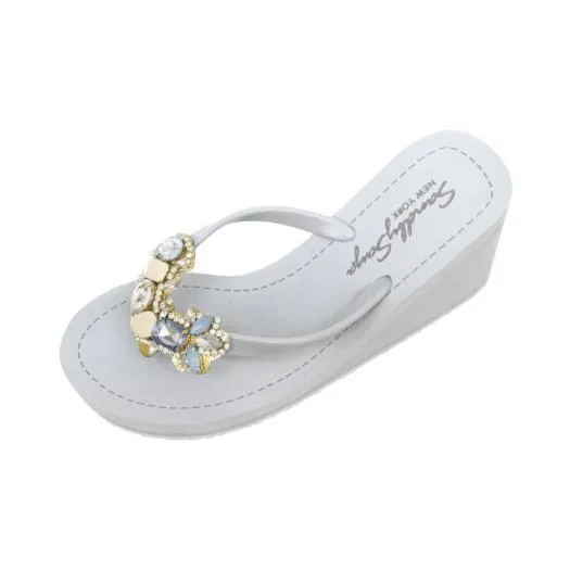 Blue York - Crystal Rhine Stone Embellished Women's High Wedge Flip Flops