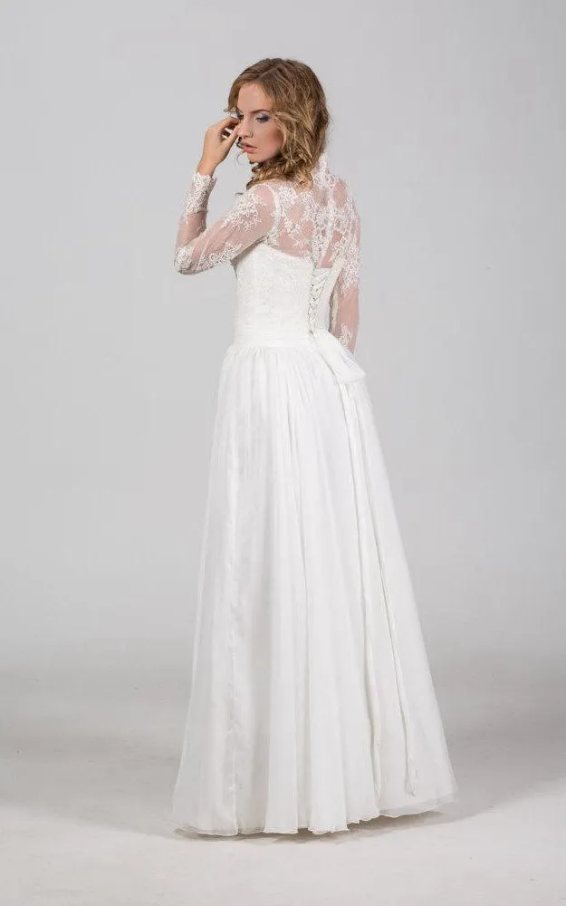 Boho Long Chiffon Wedding Dress With Chantilly Lace Corset-ET_711112