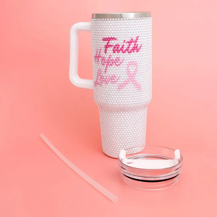 Breast Cancer Pink Bling 40.5 oz Tumbler Cup