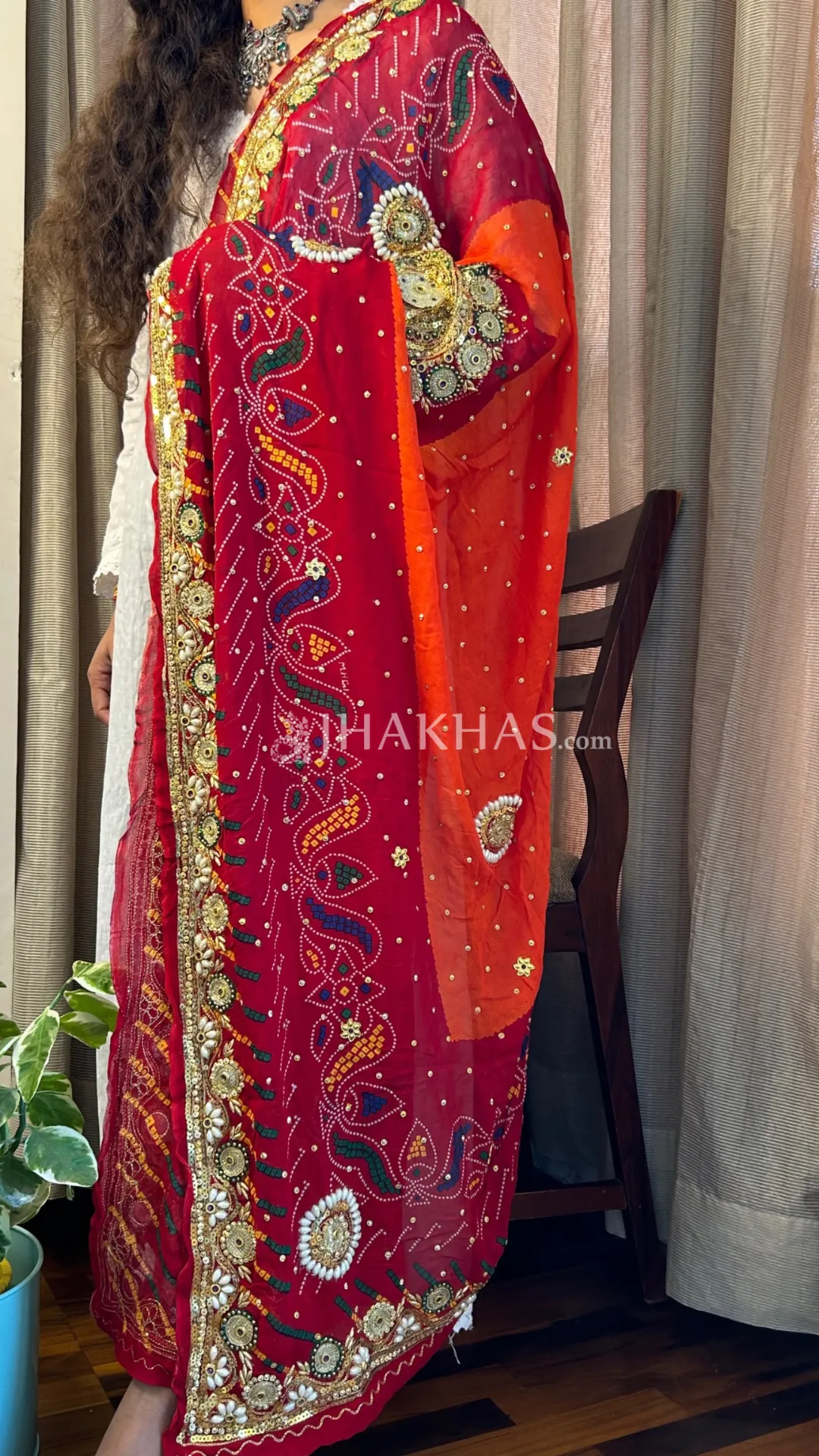 Bridal Orange And Red Bandhej Wedding Chunri