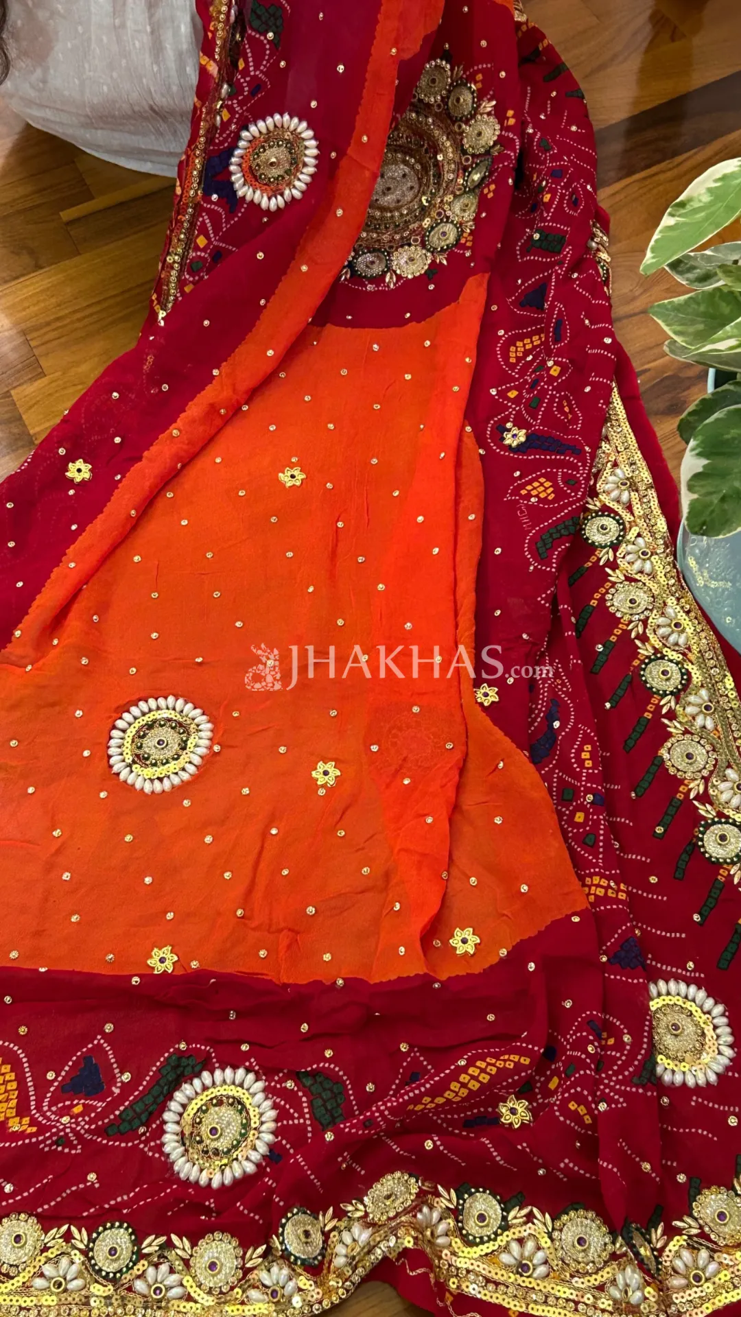 Bridal Orange And Red Bandhej Wedding Chunri