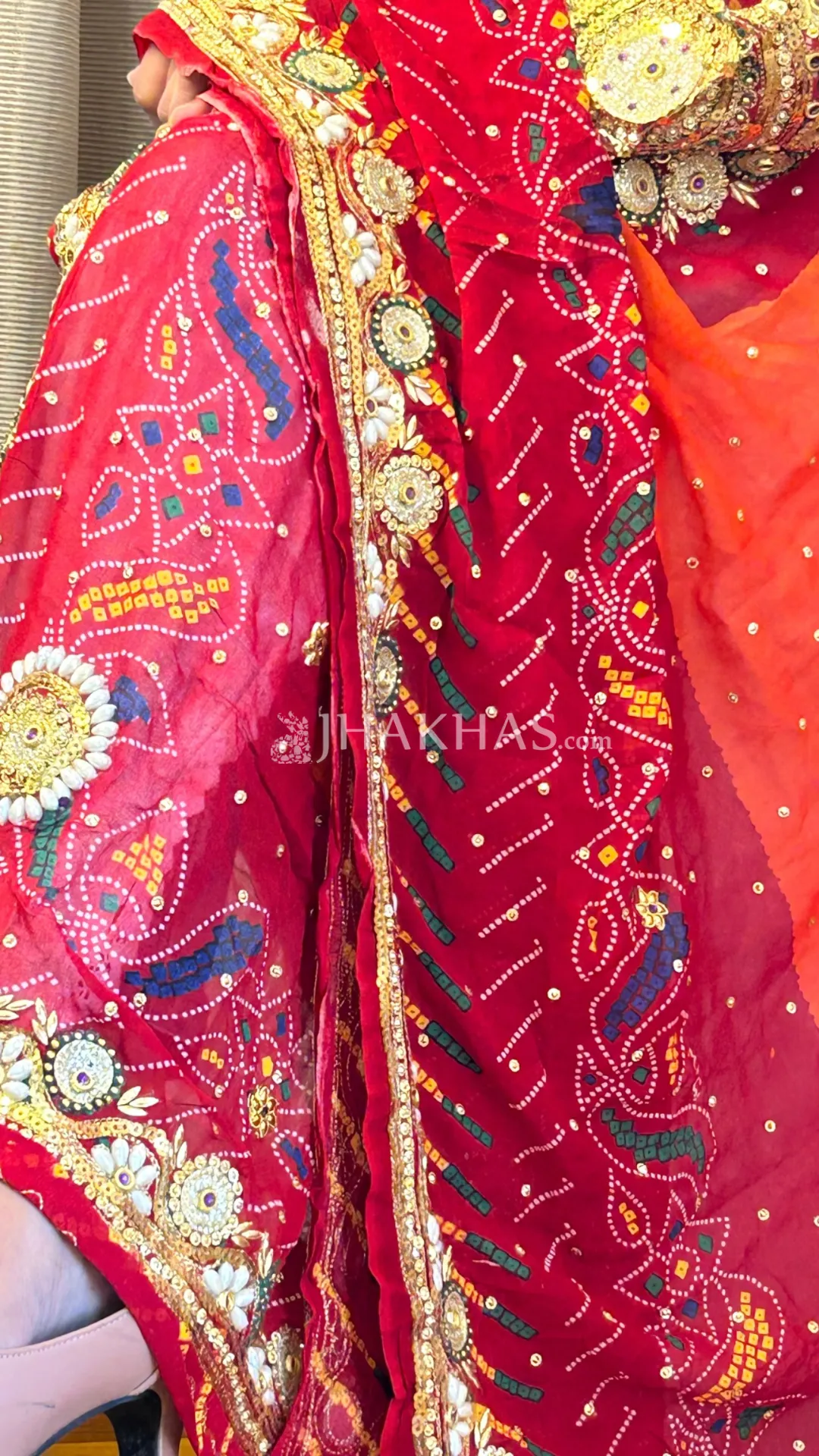 Bridal Orange And Red Bandhej Wedding Chunri