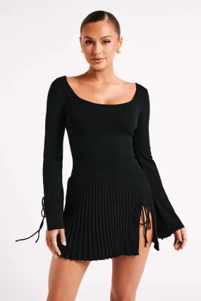 Britney Long Sleeve Knit Mini Dress - Black