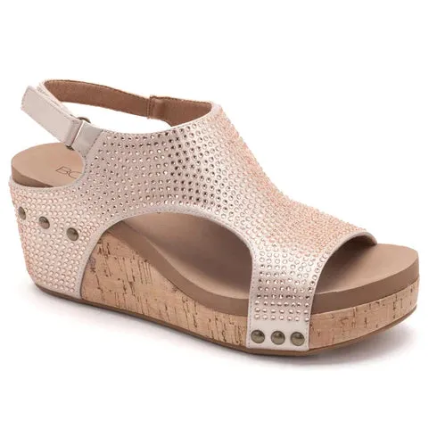 Carley Wedge Sandals- Champagne Crystals