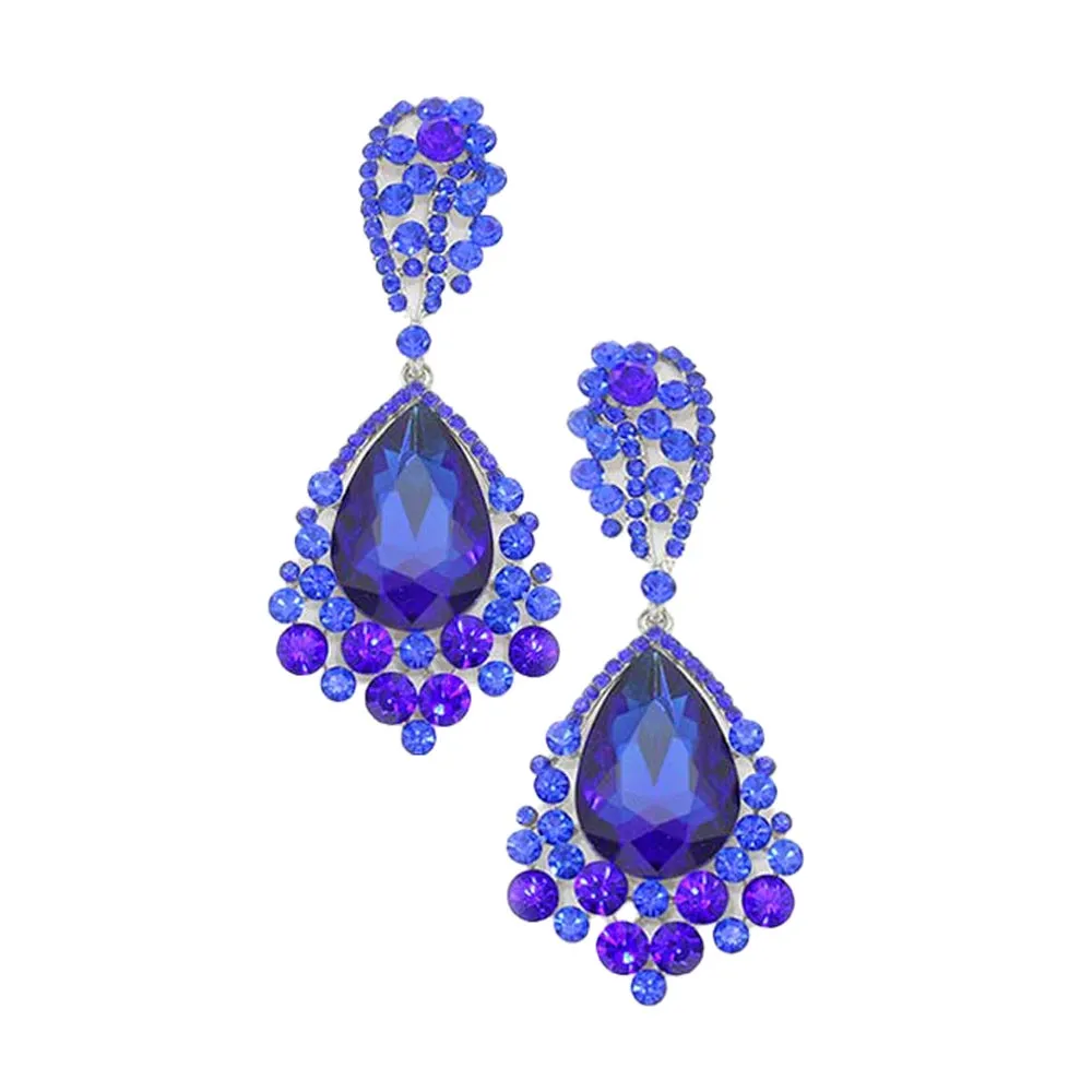 Chunky Crystal Rhinestone Teardrop Bubble Evening Earrings