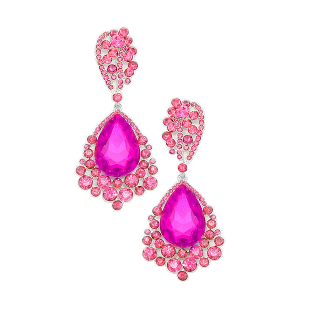 Chunky Crystal Rhinestone Teardrop Bubble Evening Earrings