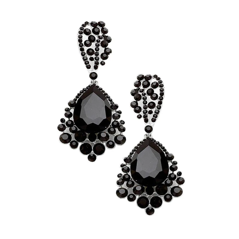 Chunky Crystal Rhinestone Teardrop Bubble Evening Earrings