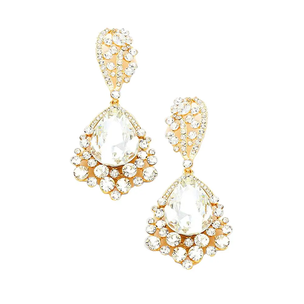 Chunky Crystal Rhinestone Teardrop Bubble Evening Earrings