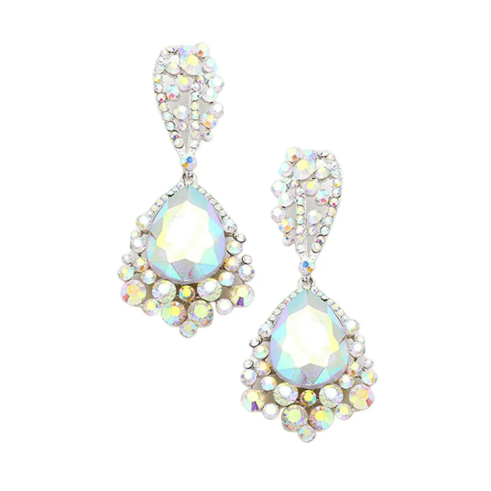 Chunky Crystal Rhinestone Teardrop Bubble Evening Earrings