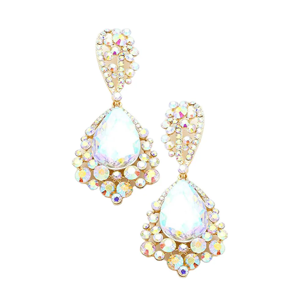 Chunky Crystal Rhinestone Teardrop Bubble Evening Earrings