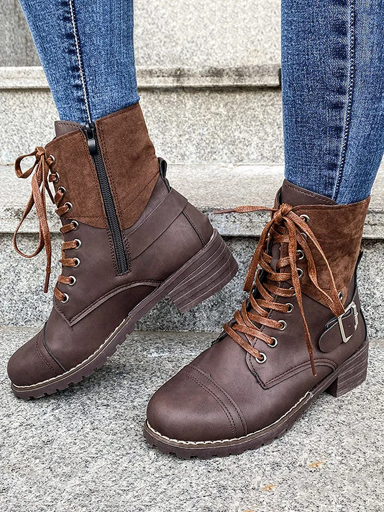 Chunky Heel Leather Boots