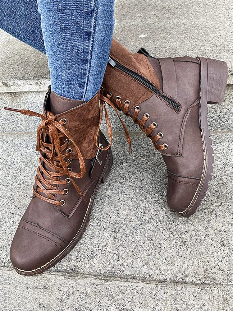 Chunky Heel Leather Boots