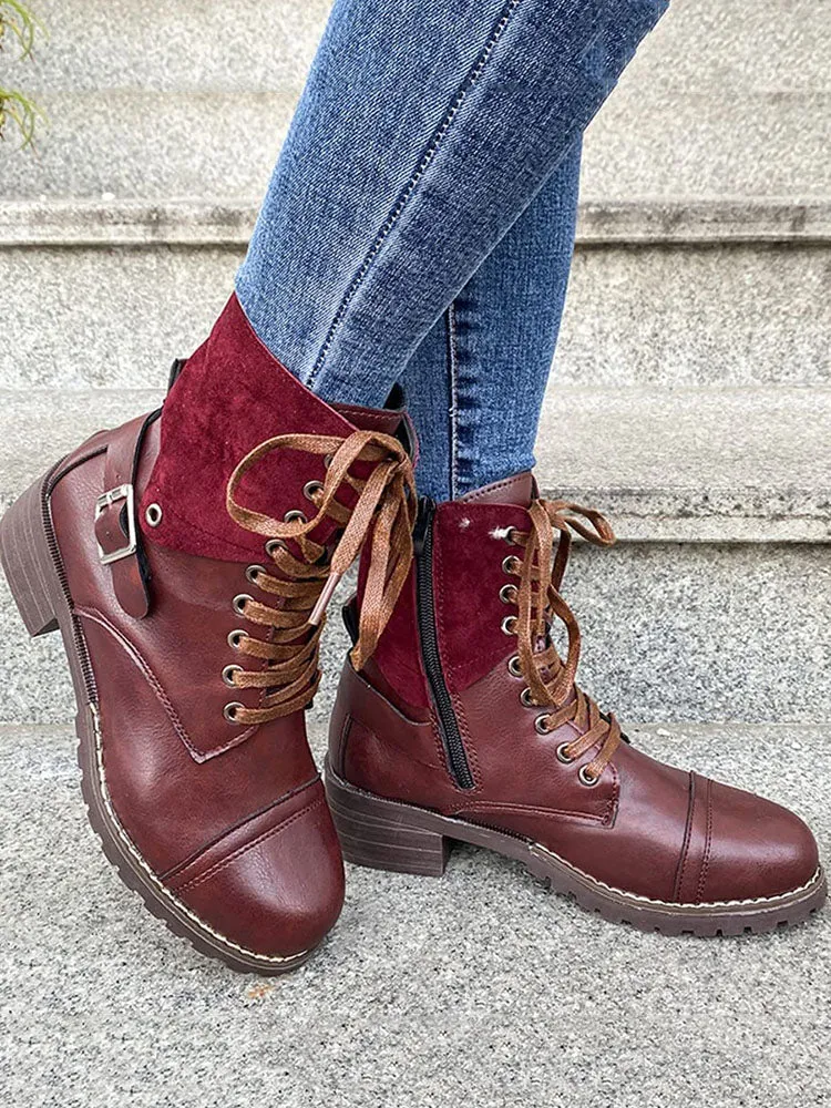 Chunky Heel Leather Boots