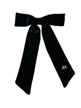 clip bow velvet embellished pearl - black-5