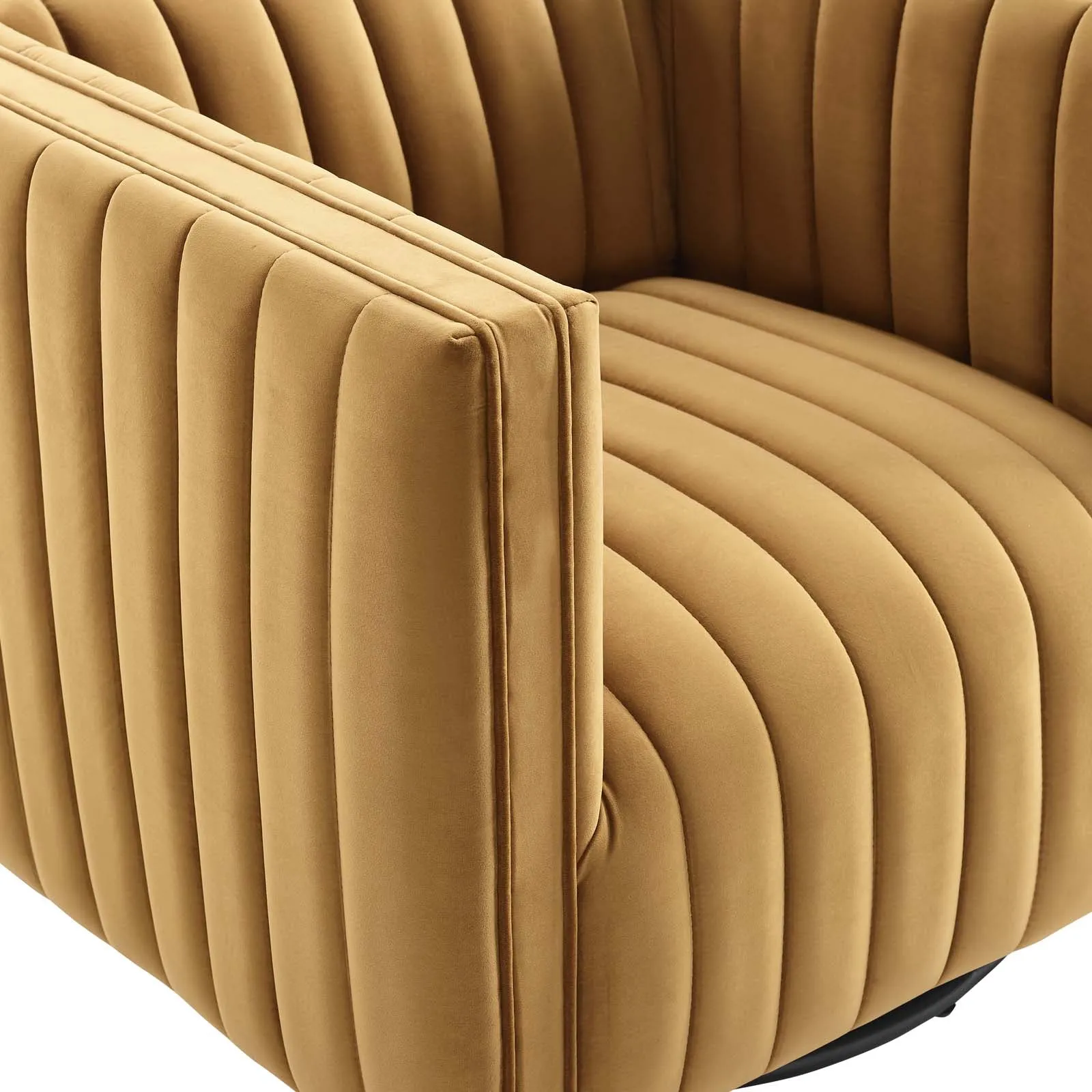 Conjure Channel Tufted Performance Velvet Swivel Armchair