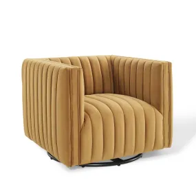 Conjure Channel Tufted Performance Velvet Swivel Armchair