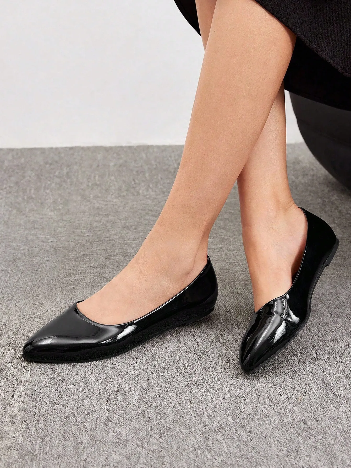 CUCCOO BIZCHIC Women Shoes Fashion Minimalist Point Toe Flat Elegant Black Artificial Leather Ballets For Summer Vacation Shoes Summer Sale Back To School Shoes College Student Shoes