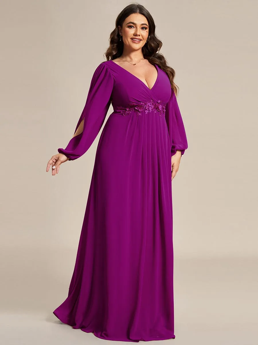 Custom Size Chiffon V-Neckline Long Sleeve Formal Evening Dress