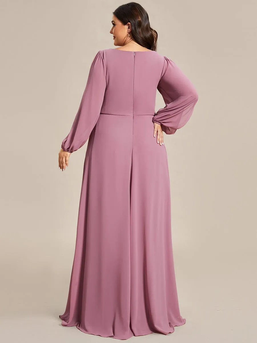 Custom Size Chiffon V-Neckline Long Sleeve Formal Evening Dress