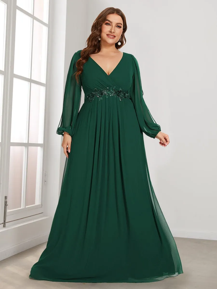 Custom Size Chiffon V-Neckline Long Sleeve Formal Evening Dress